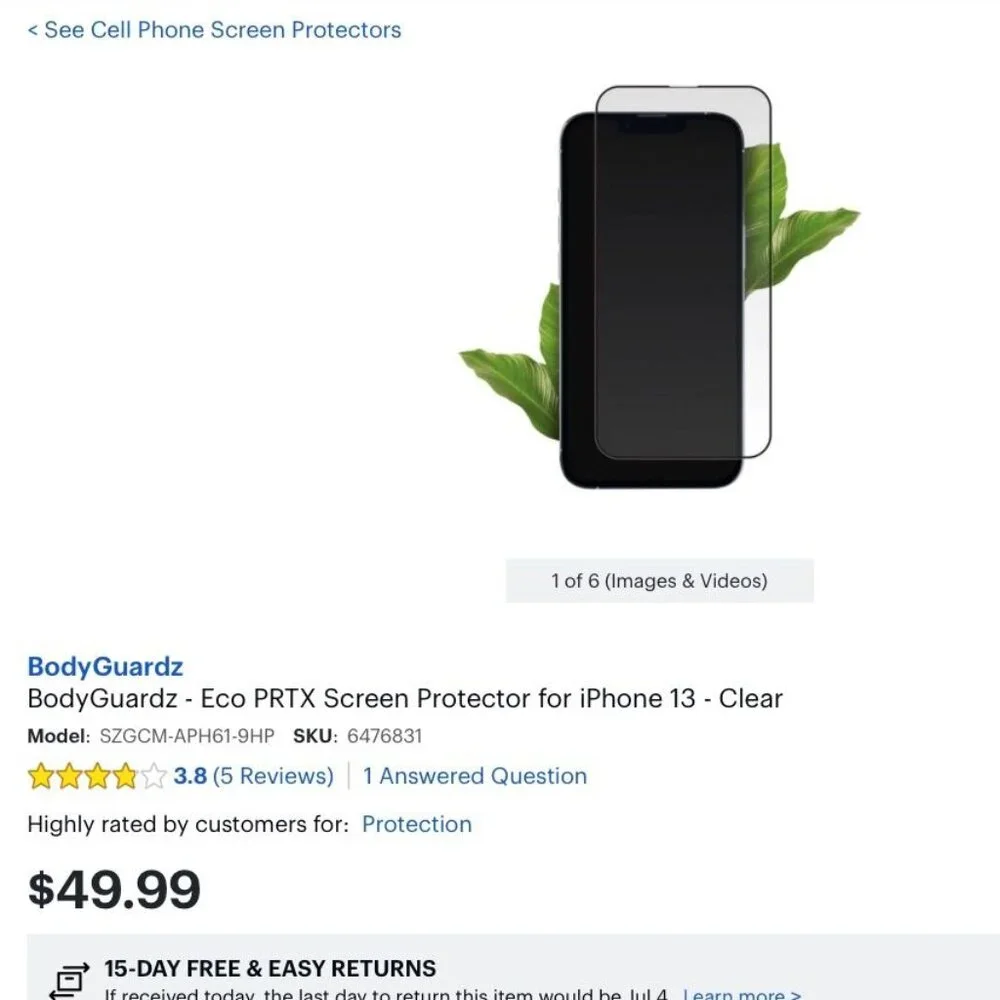 BodyGuardz Eco PRTX iPhone 13 / 13 PRO Shatterproof Glass Screen Protector Clear